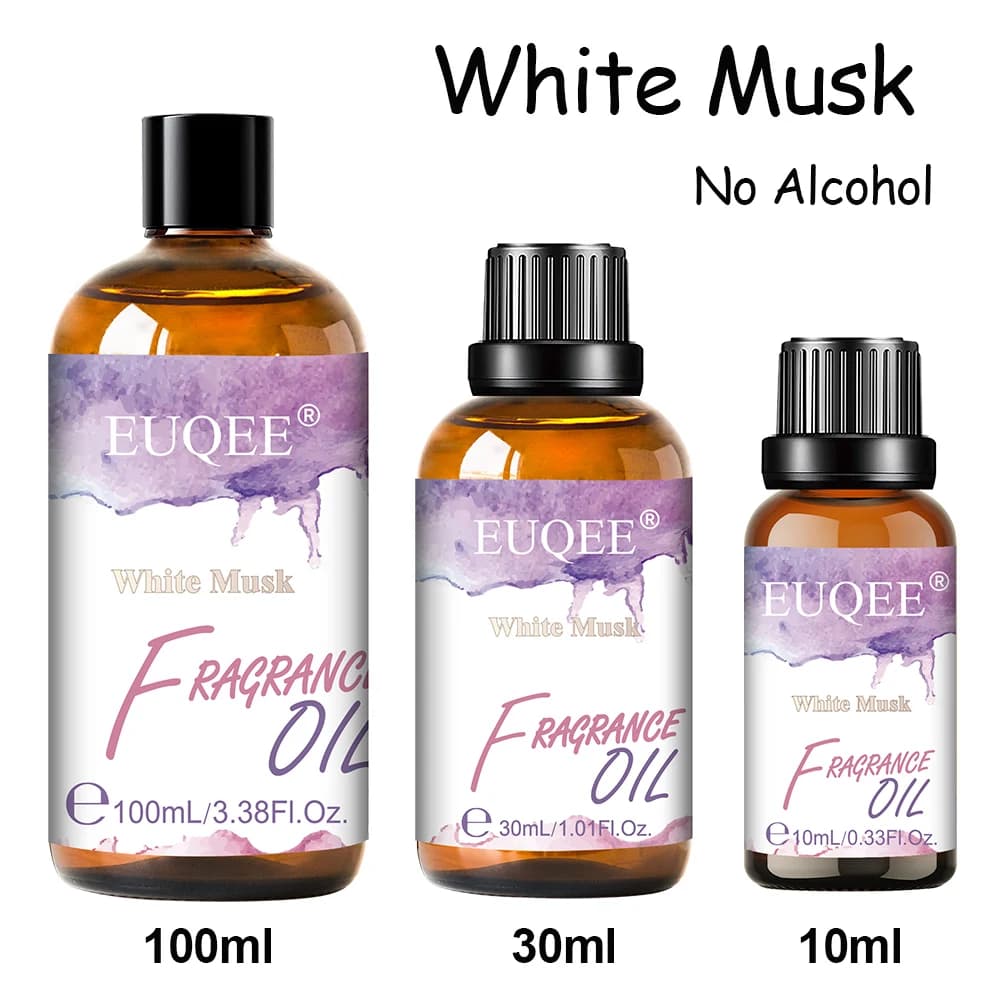 Huile Essentielle EUQEE 10ml 30ml 100ml, Mélange de Musc Blanc, Poudre de Bébé, Amande et Vanille, Huile Parfumée pour Diffuseur et Fabrication de Bougies