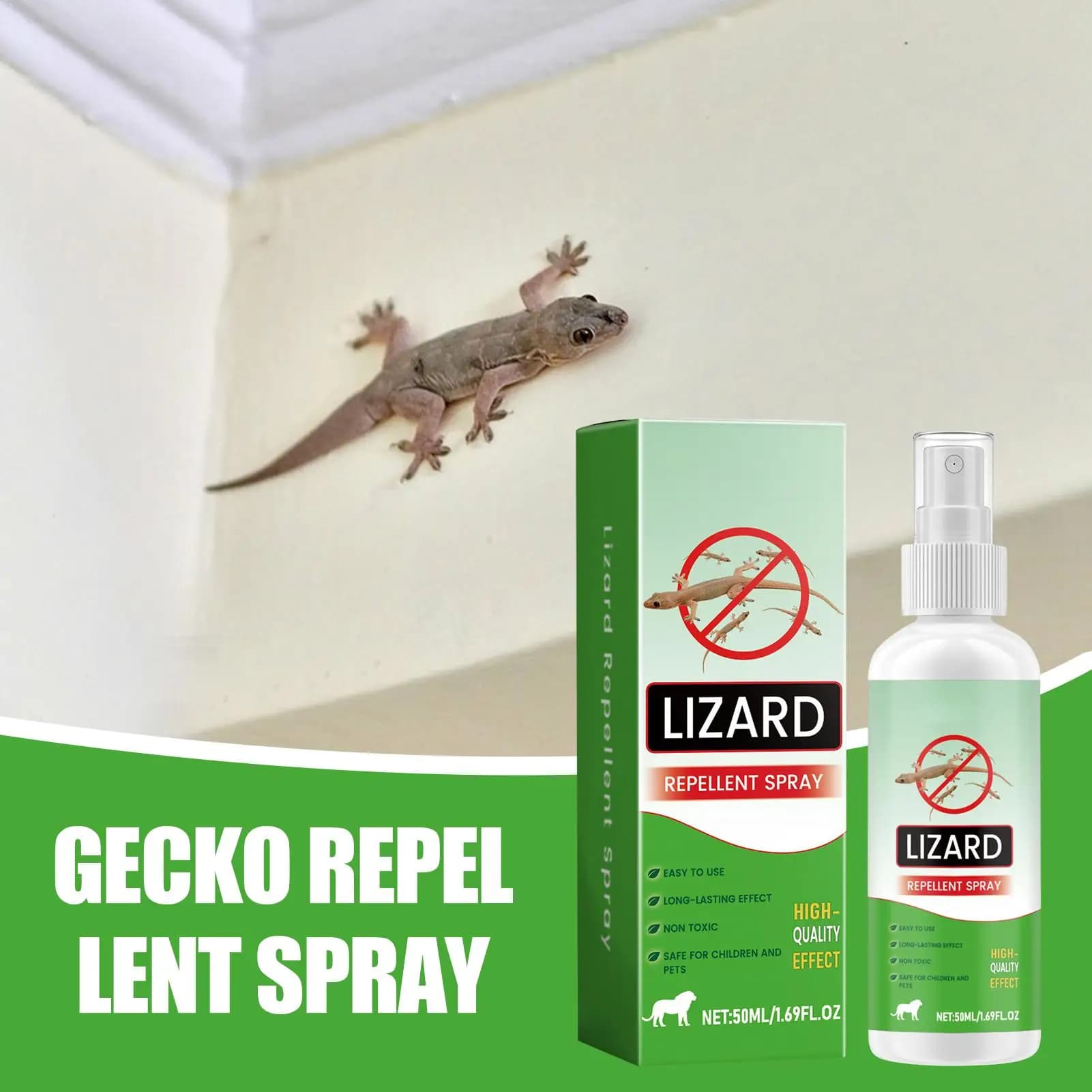 Spray Répulsif pour Geckos 50ml, Répulsif pour Lézards à l'Huile de Lavande, Sûr pour les Animaux de Compagnie, Dissuasif pour Reptiles