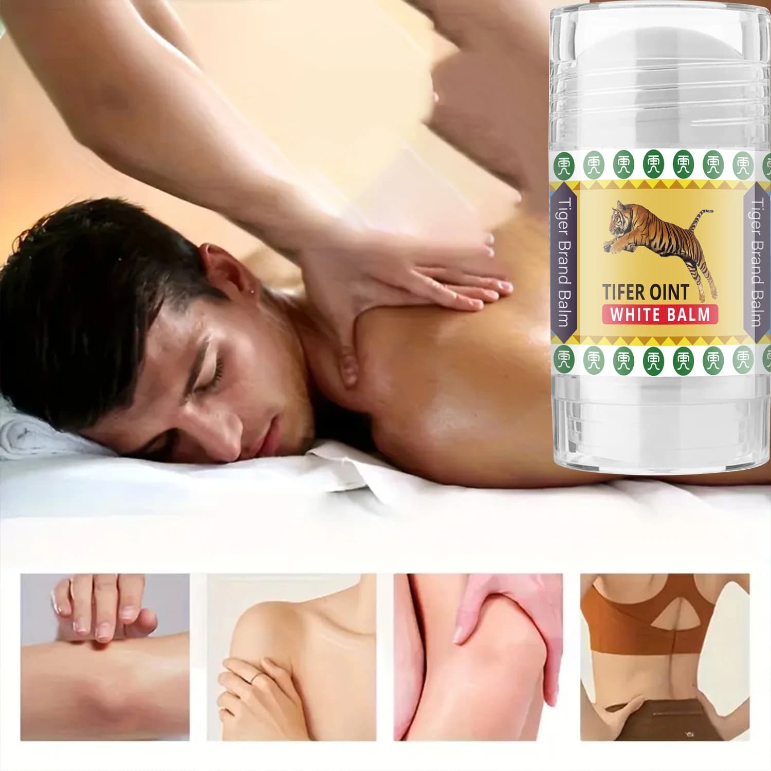 Bâton de crème de massage corporel Tiger, contient un mélange de vitamines E et d'huile d'olive, hydratant en profondeur, facile à appliquer, non grasse