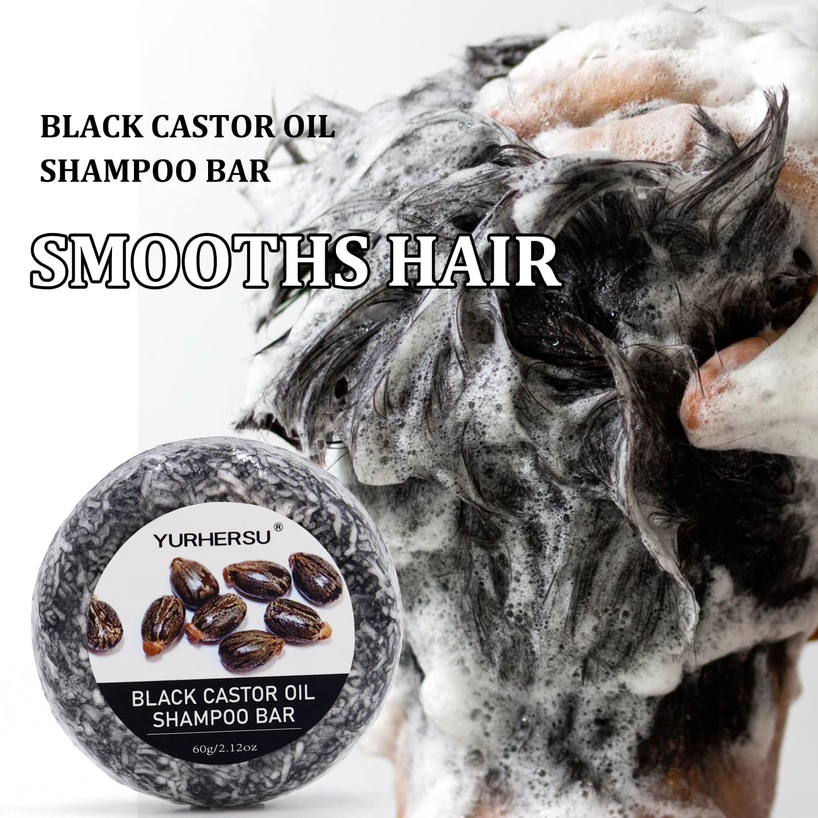 Barre de shampoing et après-shampooing 2 en 1 au ricin noir de 60 g