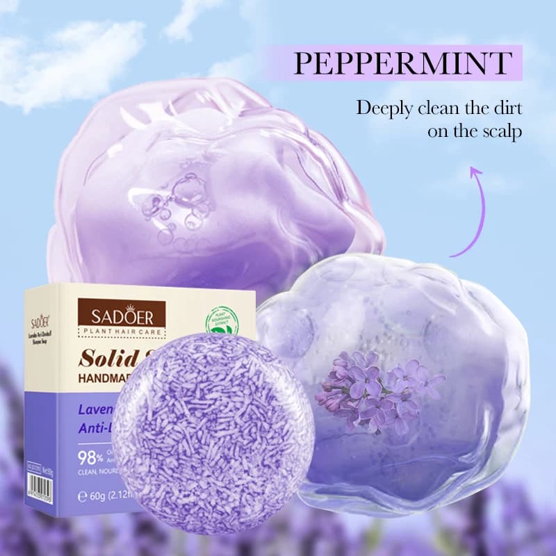 SADOER Savon Solide Capillaire à la Lavande – Shampooing Anti-Croûtes et Séborégulateur pour Cheveux Secs et Abîmés – Nettoyage en Profondeur et Réparation pour des Cheveux Lisses