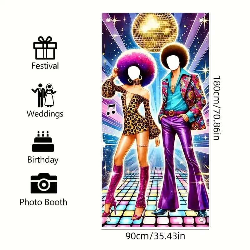 Toile de fond pour stand photo de fête de danse disco des années 70 – Bannière creuse sur le thème rétro avec néons