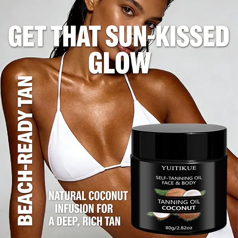 Huile autobronzante à la noix de coco Yuitikue, 80g, huile bronzante pour le visage et le corps, pour un éclat doré naturel, autobronzant hydratant sans soleil