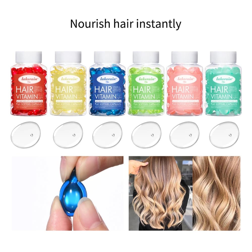 60 capsules d'huile capillaire de 0,5 ml, formule sans rinçage pour une douceur accrue, réduit les frisottis, soin capillaire infusé de vitamines, améliore la brillance