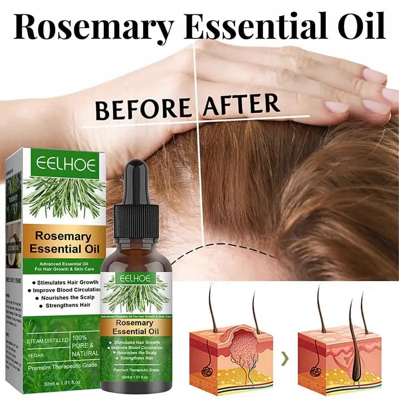 Huile essentielle de romarin pour la croissance des cheveux, anti-frisottis, sérum pour cheveux lisses, anti-chute de cheveux, beauté