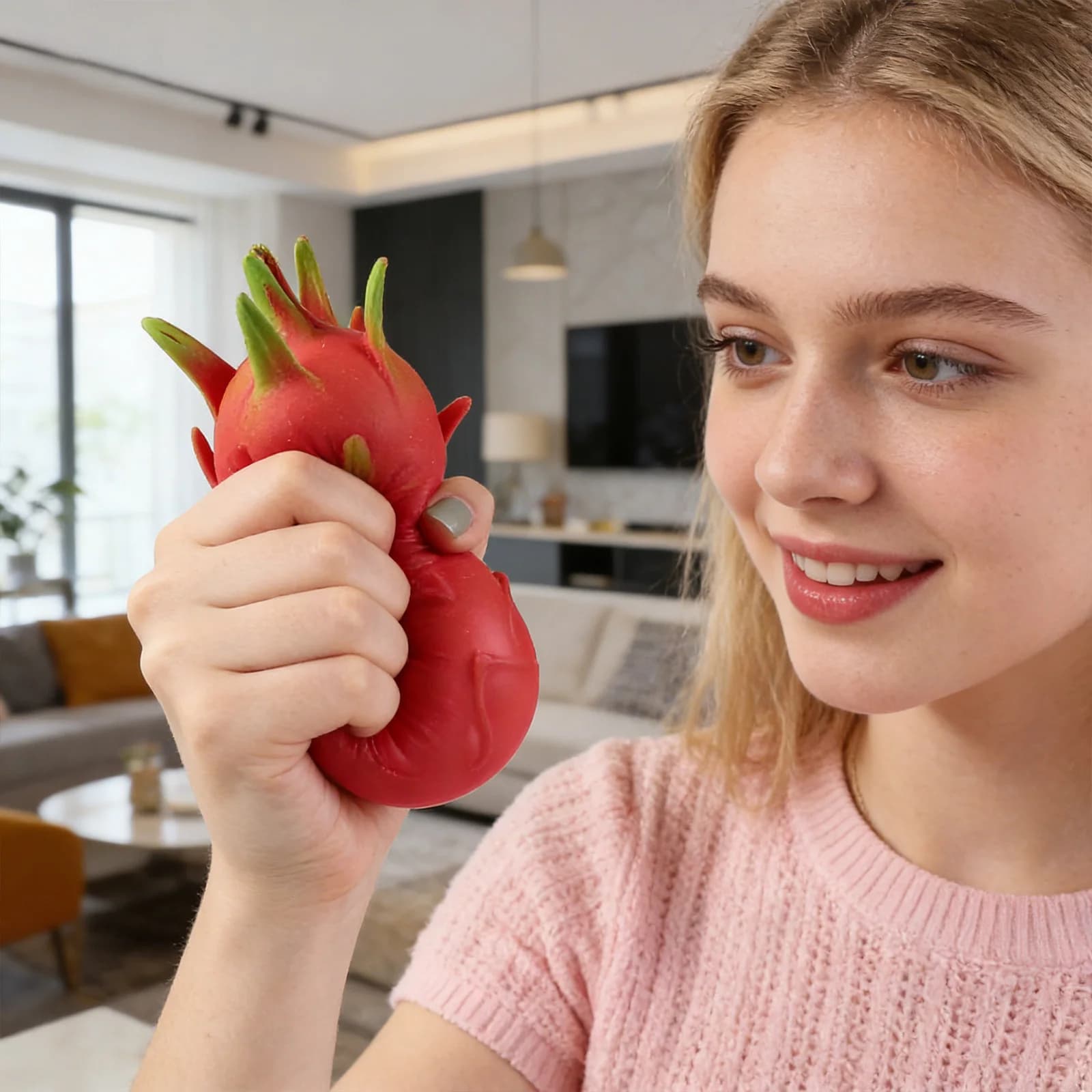 Balle anti-stress amusante en forme de fruit du dragon, jouet sensoriel à presser, cadeau, jouet de simulation alimentaire
