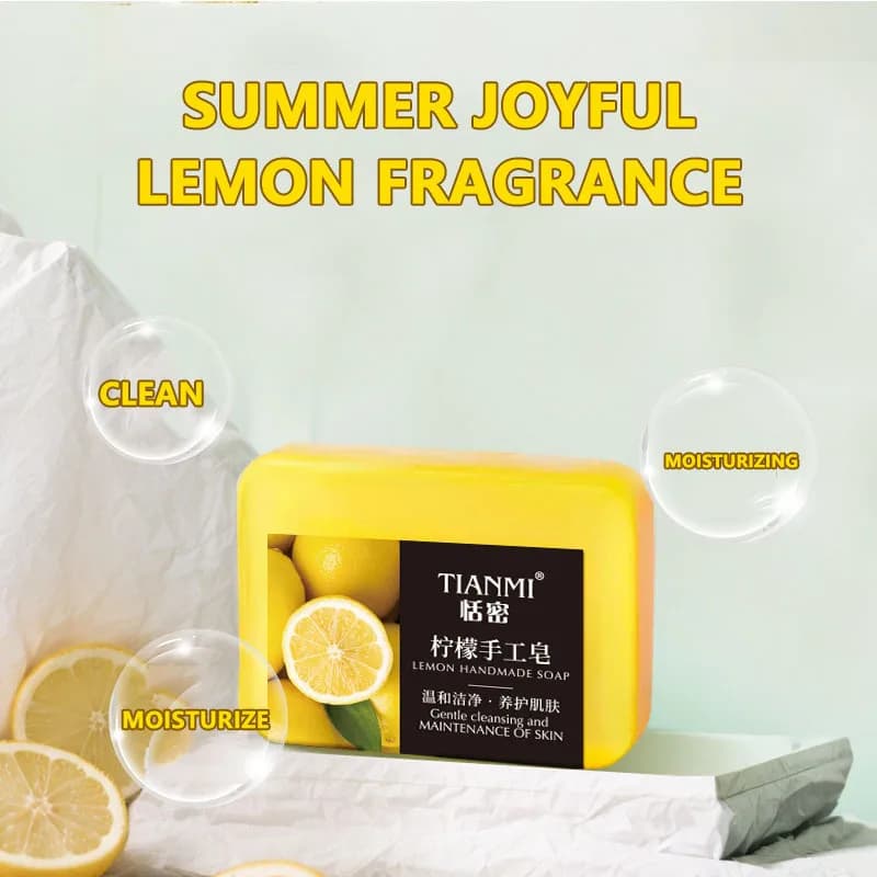 Savon fait main au citron 2 pièces, hydratant et nettoyant, adapté à tous les types de peau, peut être utilisé par les hommes et les femmes,