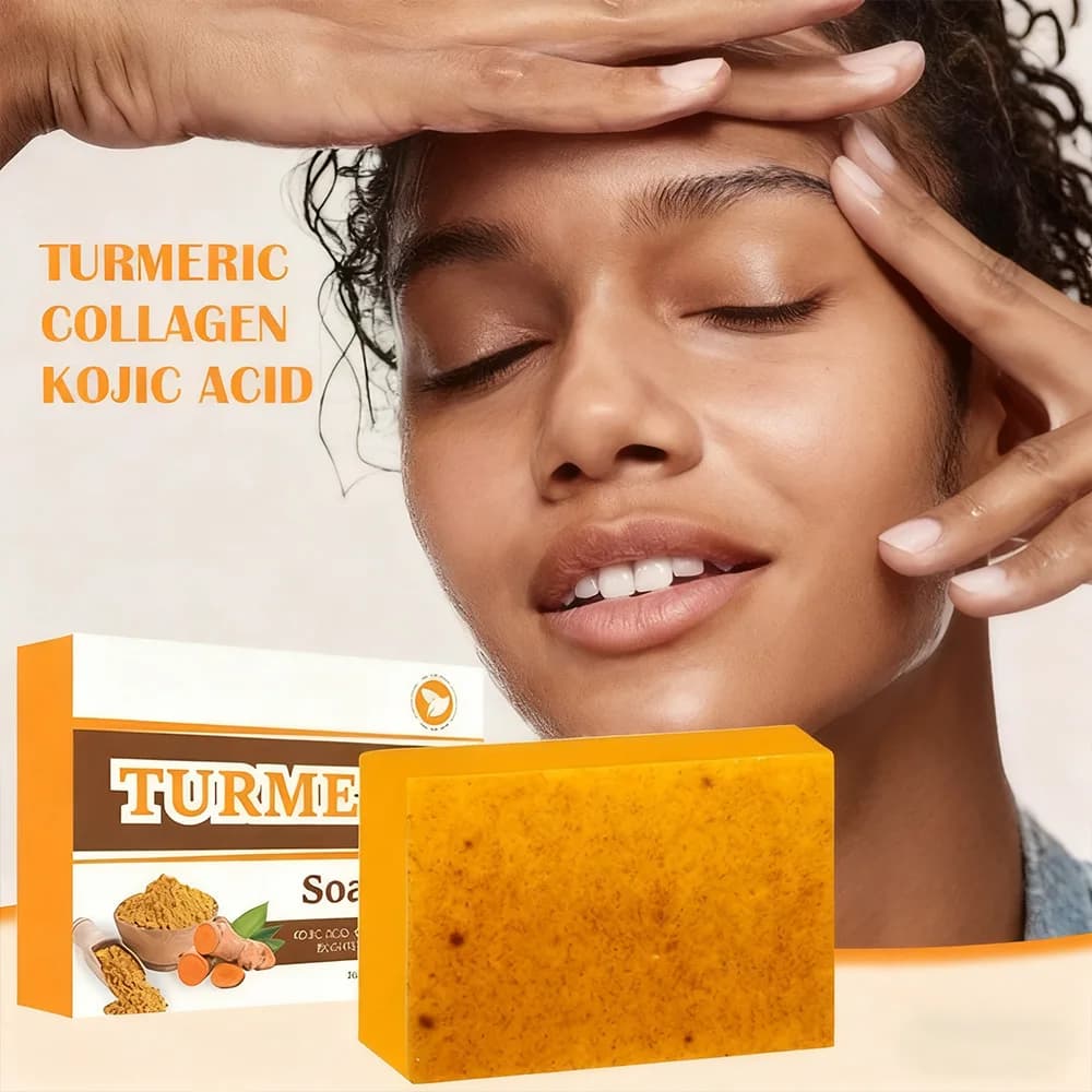 Savon à l'huile essentielle pour éliminer et blanchir l'acné au curcuma, avec protéines de collagène et acide citrique, savon à récurer fait à la main au citron