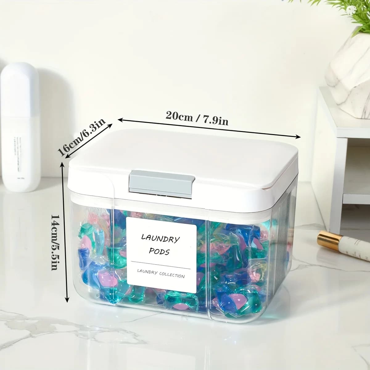 Porte-dosette à linge avec couvercle, conteneur de dosettes à linge, pop-up scellé et automatique, grande capacité, boîte de rangement pour dosettes de linge