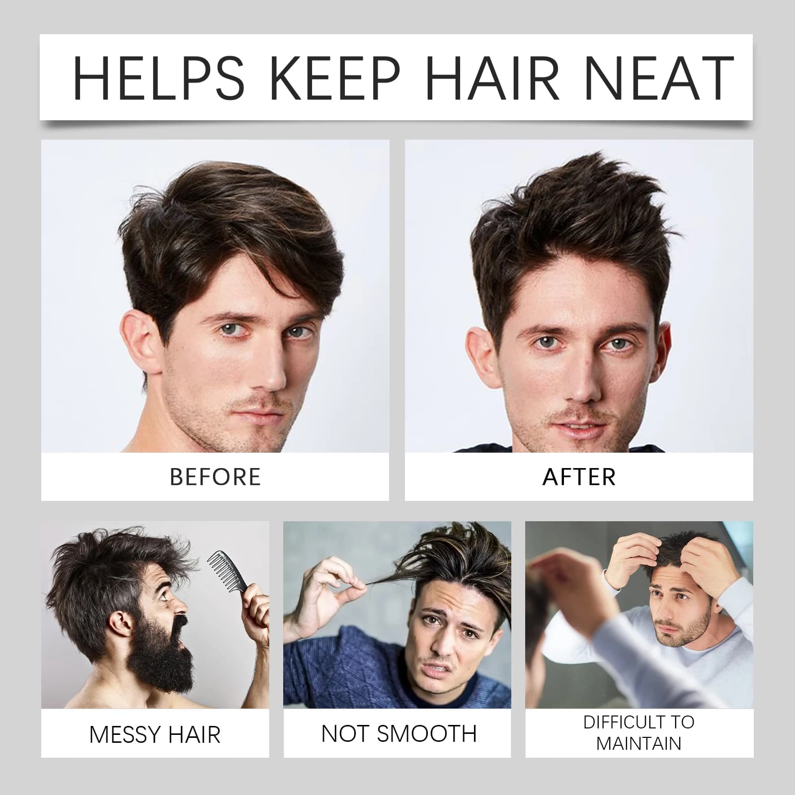 Cire coiffante pour hommes, forte tenue, réduit les frisottis, finition mate, douceur longue durée, Non collant, Tome Flyaways, Gel coiffant pour hommes