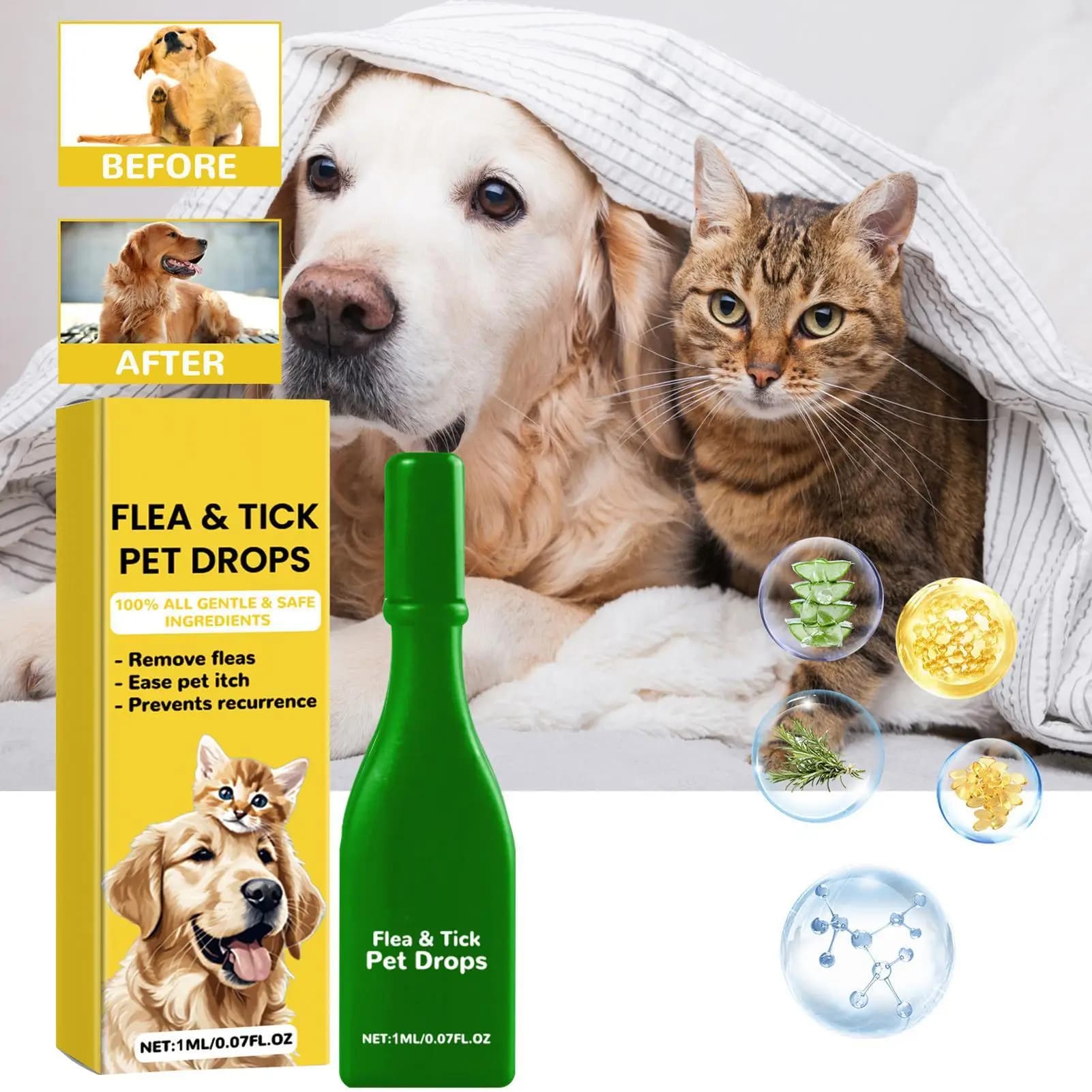 Gouttes anti-puces pour chats : élimination des puces et des tiques, soulagement des démangeaisons cutanées, répulsif externe contre les insectes, fournitures de vermifuges, traitements contre les tiq