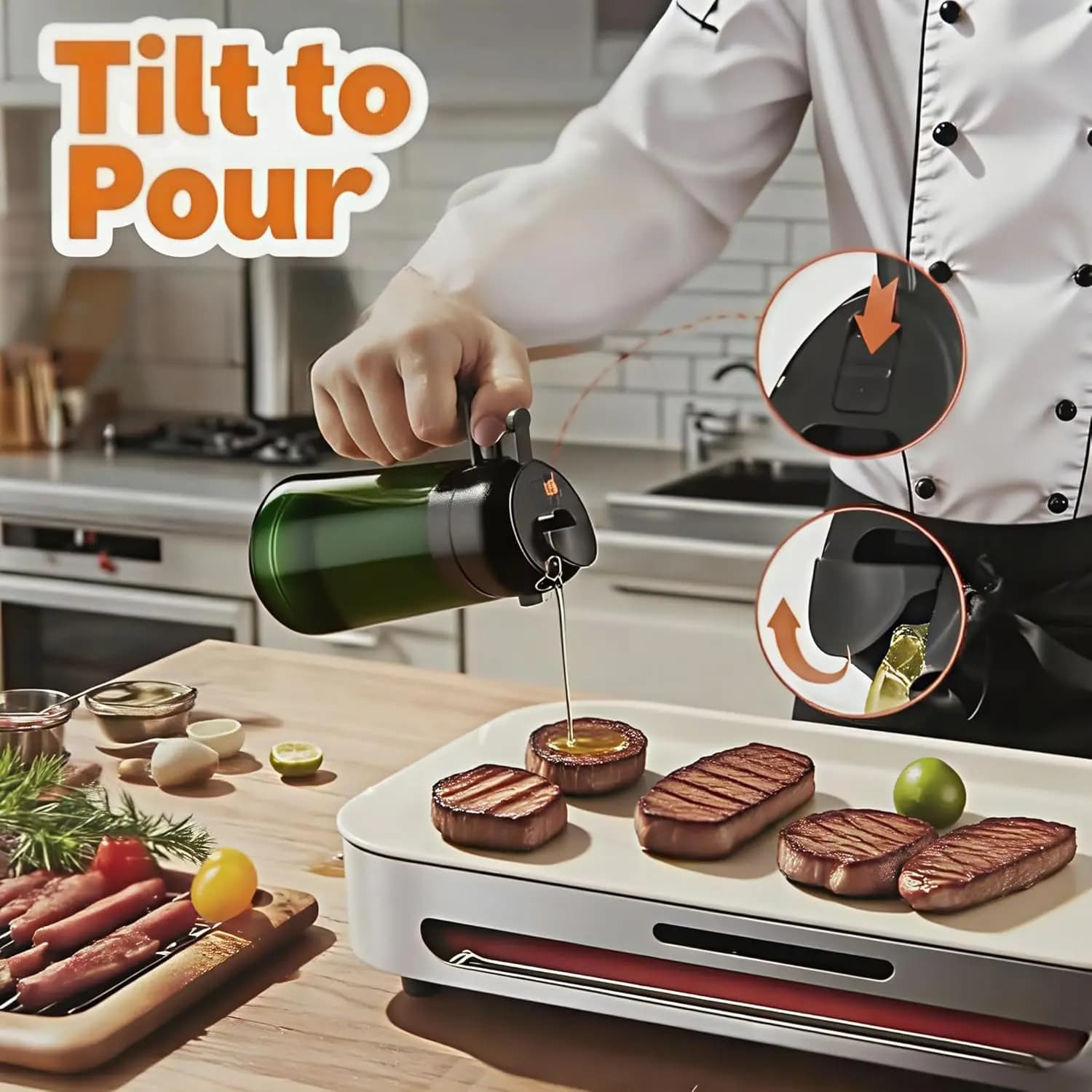 Bouteille distributrice d'huile d'olive 2 en 1