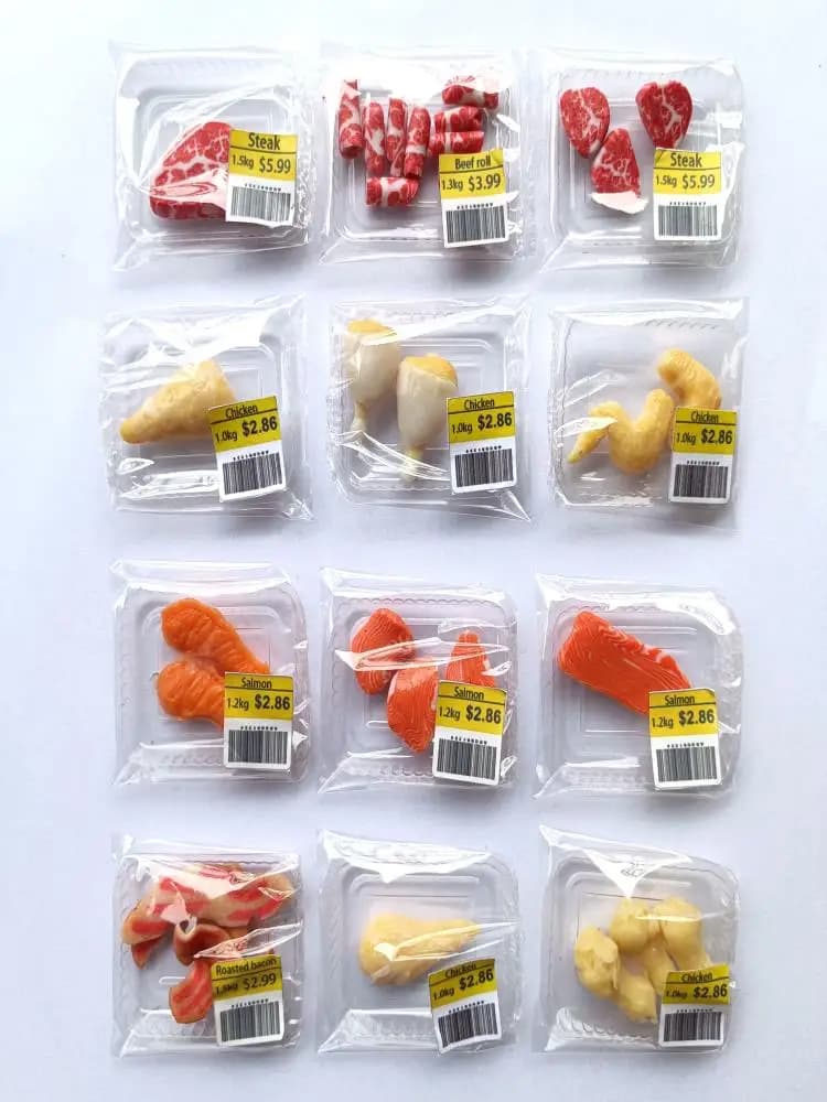Nouveau supermarché Miniature simulation alimentaire steak de bœuf saumon Bacon rouleau de boeuf pour maison de poupée Mini cuisine argile accessoires alimentaires