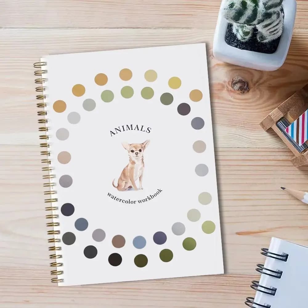 Cahier d'exercices d'aquarelle pour débutants avec pinceau et palette de couleurs, fournitures de peinture artistique, livre de peinture à l'aquarelle