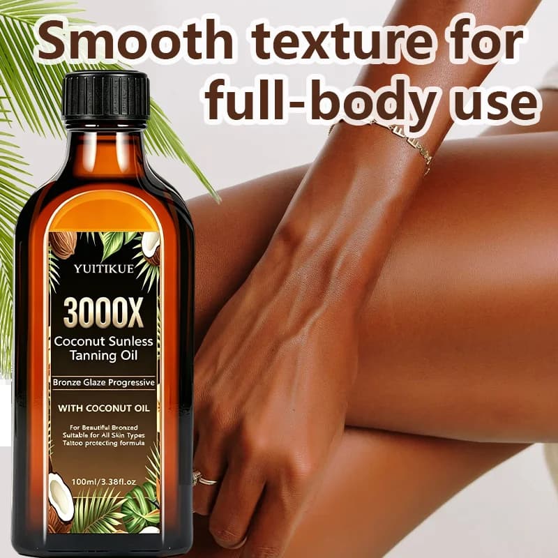 YUITIKUE 100ml 3000X Huile de Bronzage Sans Soleil à la Noix de Coco, Bronzage Progressif, Éclat Bronze, Tous Types de Peau, Autobronzant