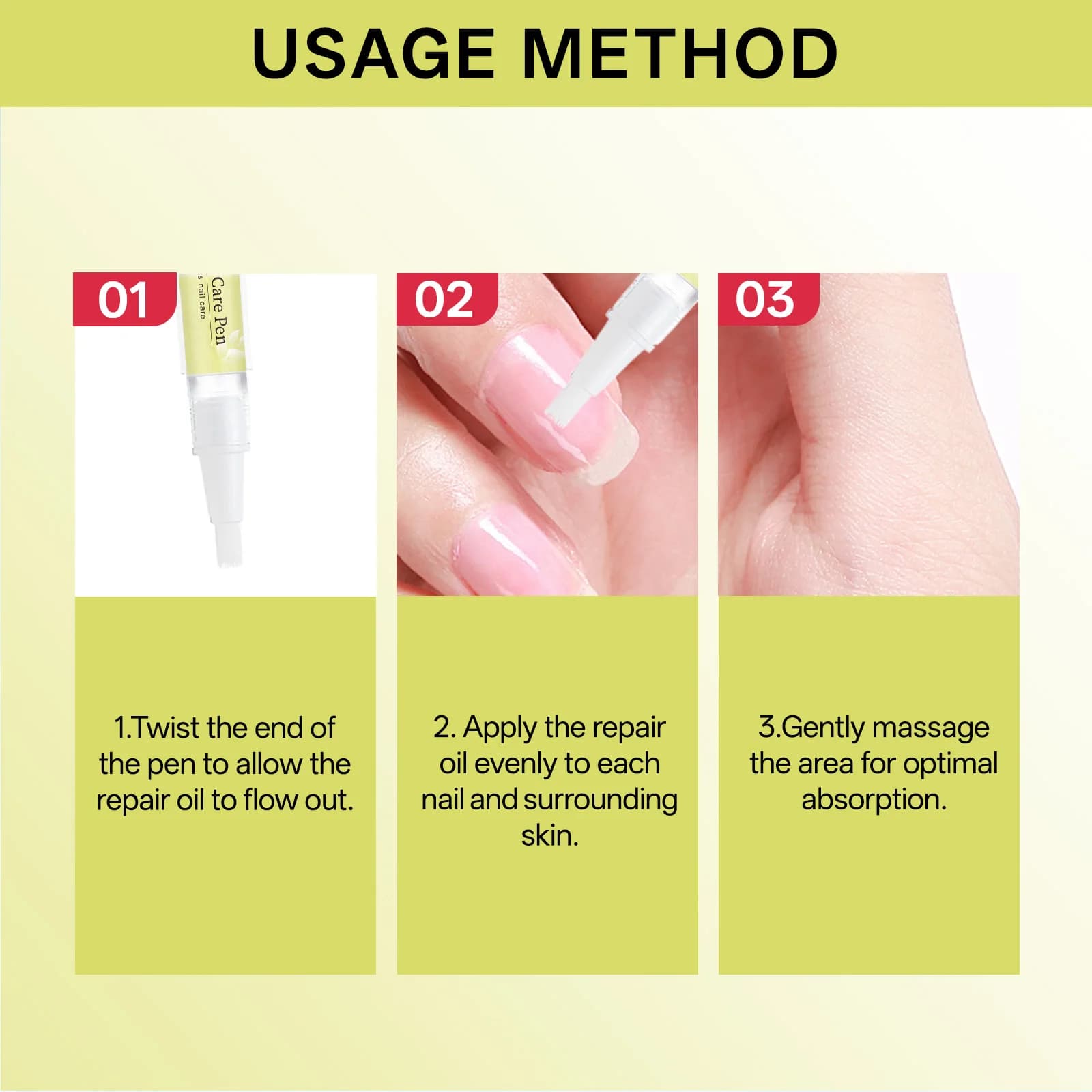 Stylo fortifiant et revitalisant pour ongles 4ml - Formule à l'huile d'arbre à thé et de ricin pour ongles décolorés, protection et santé des cuticules.