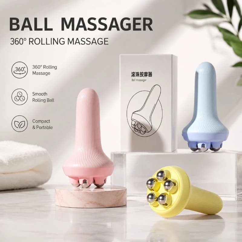 Masseur à rouleaux manuel de haute qualité, nouveau design, 5 billes, rotation à 360 degrés, billes en acier, relaxe tous les muscles, massage du corps