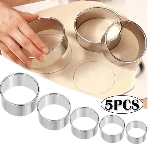 Moule à biscuits rond en acier inoxydable, 5 pièces, pour boulettes, coupe de peau, bricolage, pâtisserie, gâteau, outils de cuisson, Gadget de cuisine