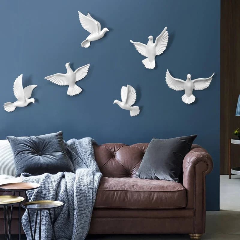 Décoration murale d'oiseaux tridimensionnels blancs européens