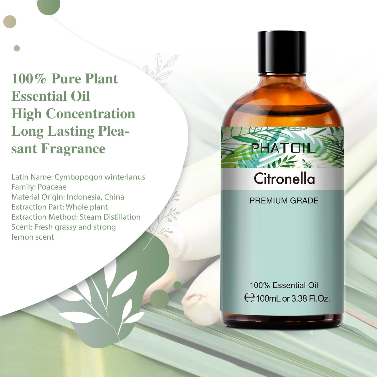 Diffuseur d'huile essentielle de citronnelle, 100ml, lavande naturelle Pure, Eucalyptus, vanille, menthe poivrée, basilic, arbre à thé, cravaux, huile aromatique