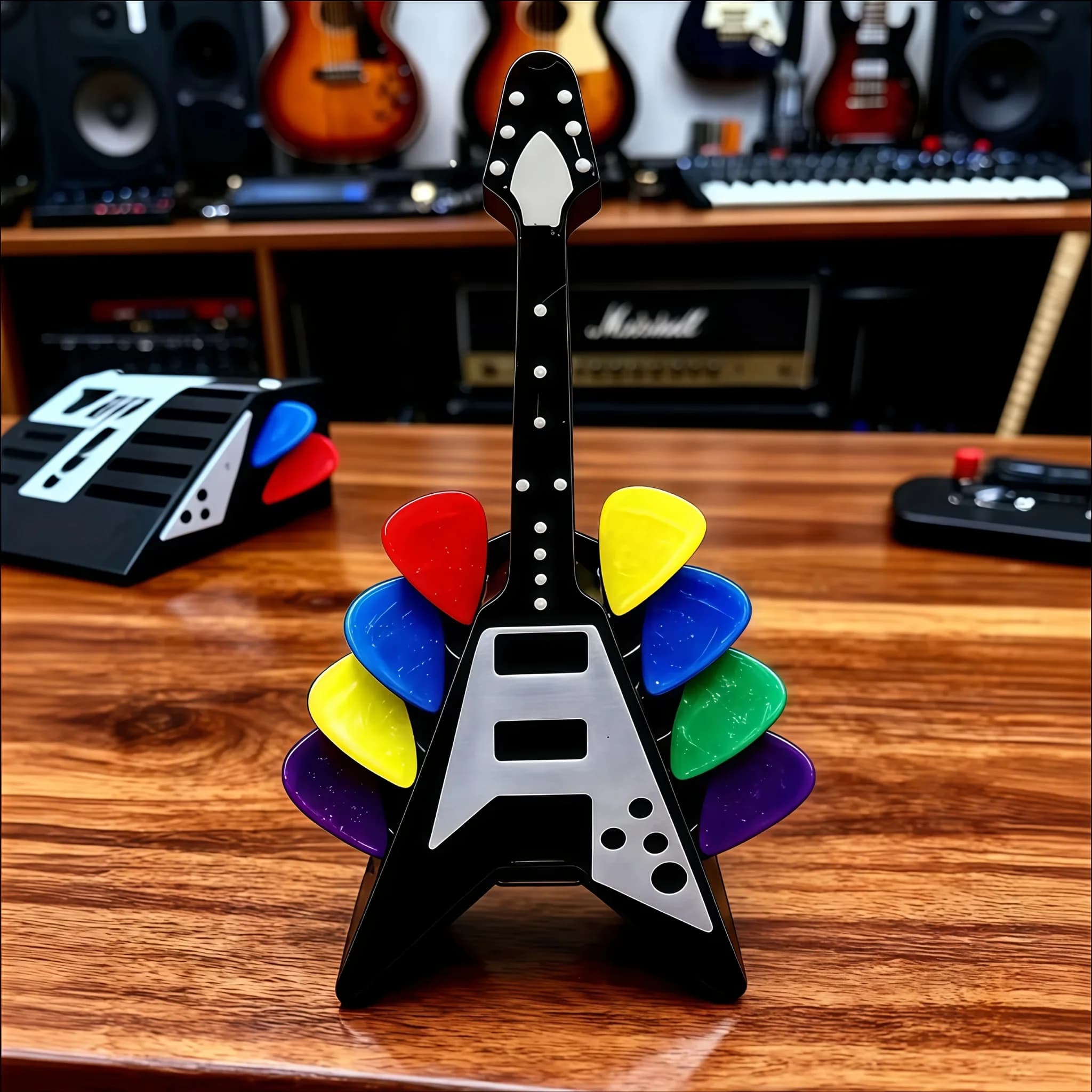 Support de médiator de guitare en forme de V Rock + coffret de tiroir de plectre