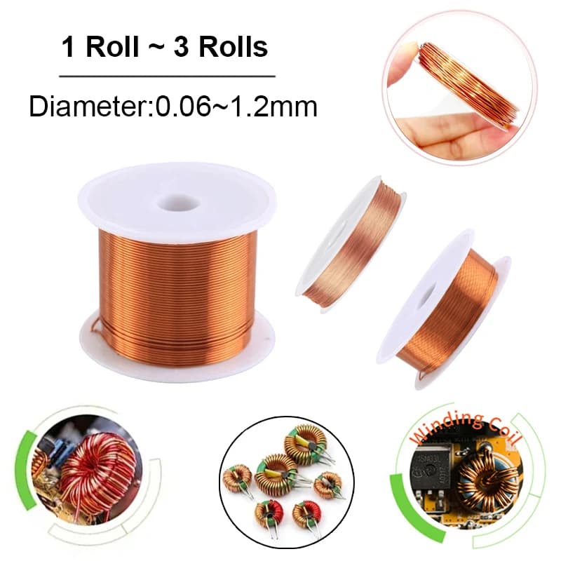 1 rouleau-3 rouleaux fil de laque de cuivre 0.06mm -1.2mm câble fil de cuivre fil magnétique émaillé fil d'enroulement de cuivre bobine fil de cuivre