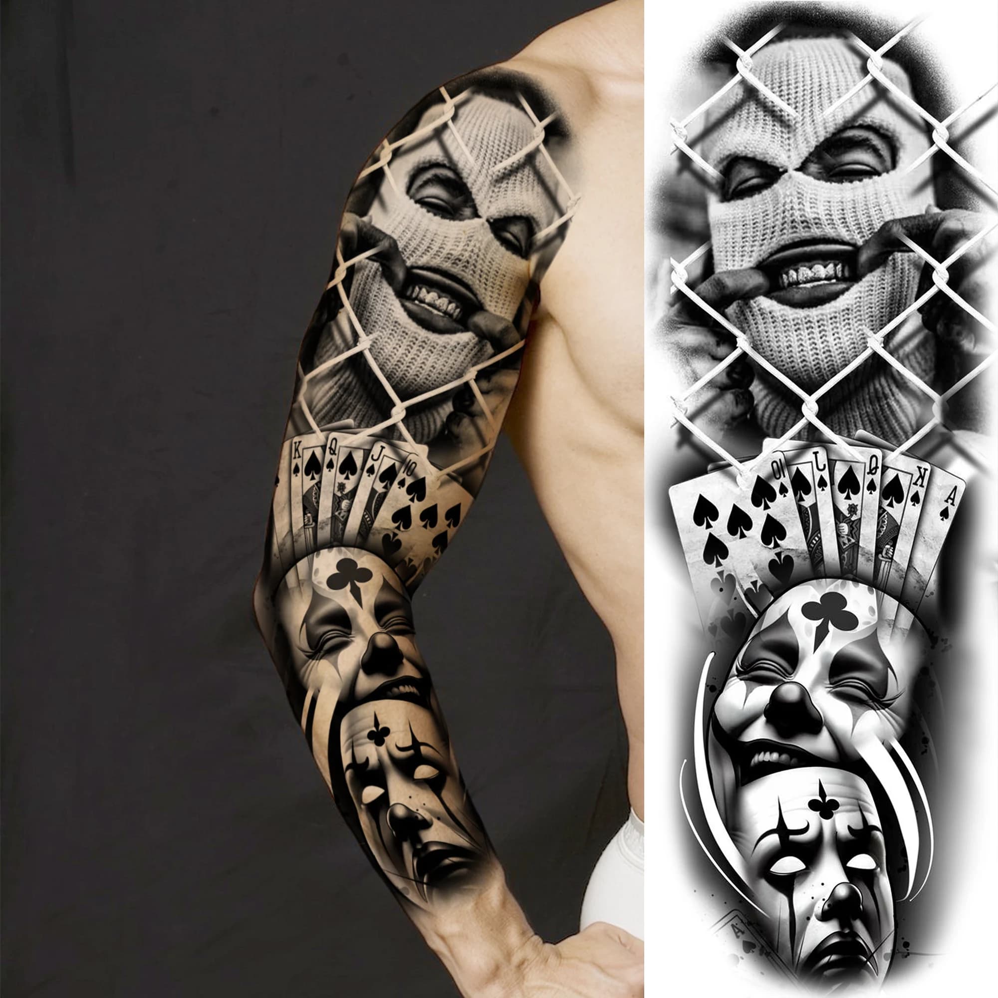 1 feuille bras complet voleur Gangster tatouages temporaires pour hommes femmes imperméable Tatoo manches réaliste