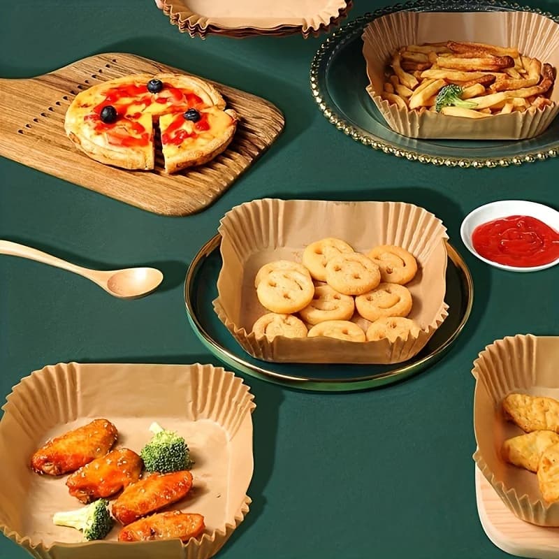50 paquets de papier antiadhésif doublé avec friteuse à air pour la cuisson et les fours à micro-ondes