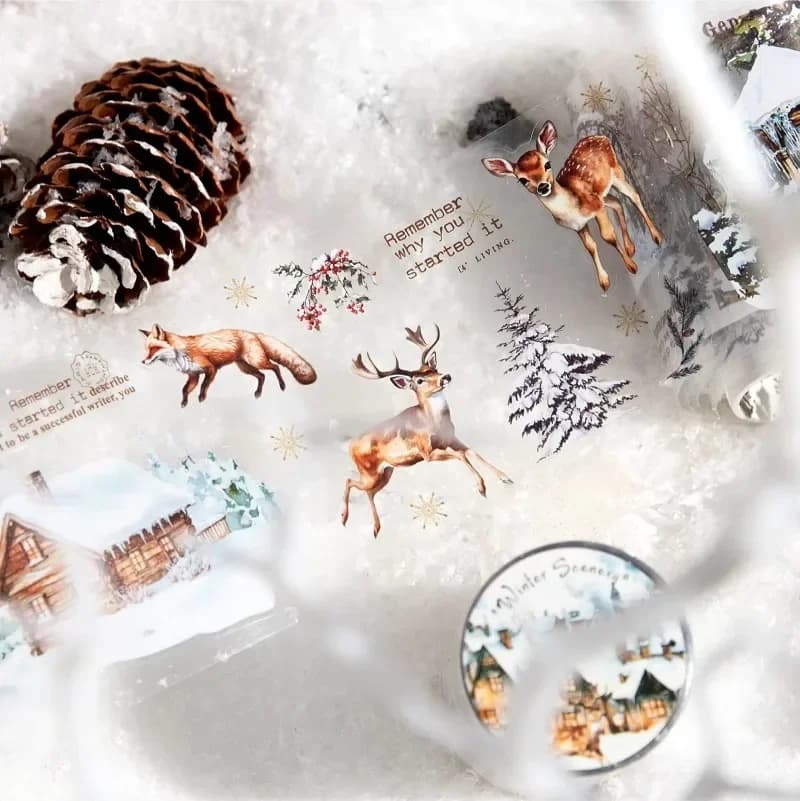 1 rouleau PET neige manuel bricolage décoration rubans recyclés Scrapbook autocollants hiver adhésifs bande hiver paysage 60mm * 2m