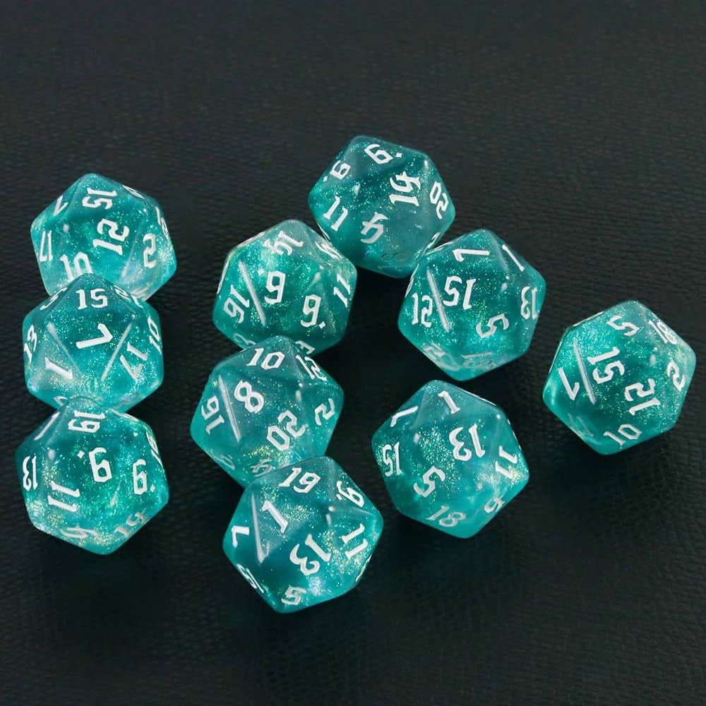 Dés polyédriques à 20 faces, couleurs mélangées, D20, incroyables dés à paillettes pour RPG, DND, enseignement des mathématiques, jeux de table