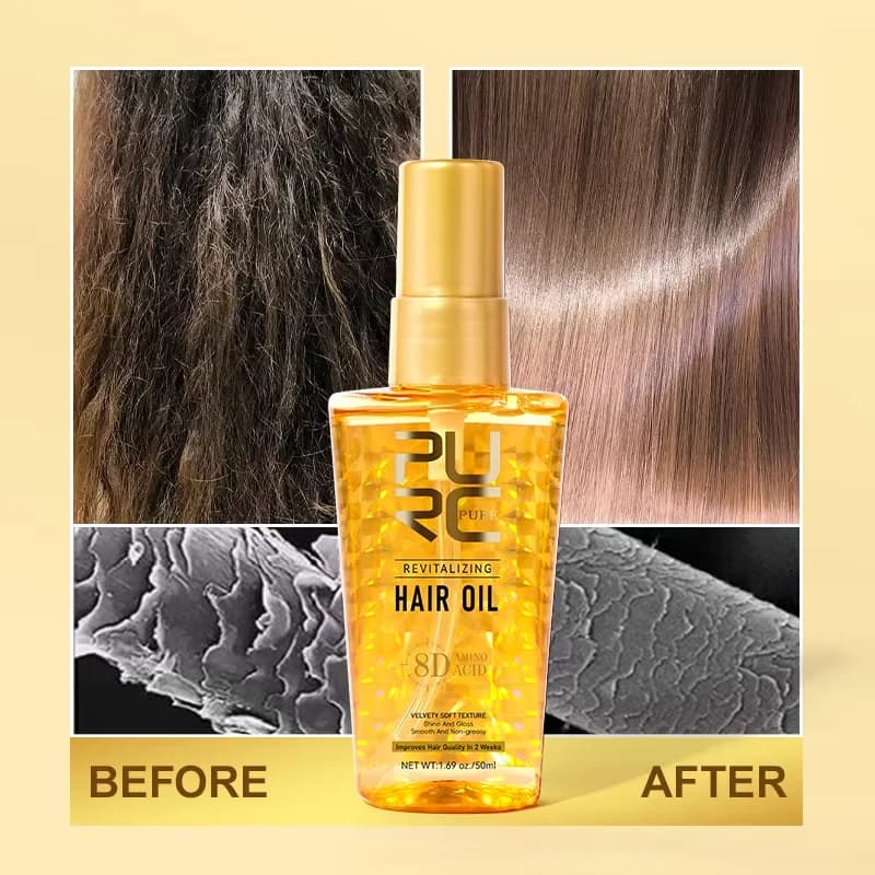 PURC – huile d'argan marocaine nourrissante pour cheveux, lissante, brillance, sérum pour cheveux doux, réparation des frisottis endommagés, traitement des cheveux secs, soins capillaires