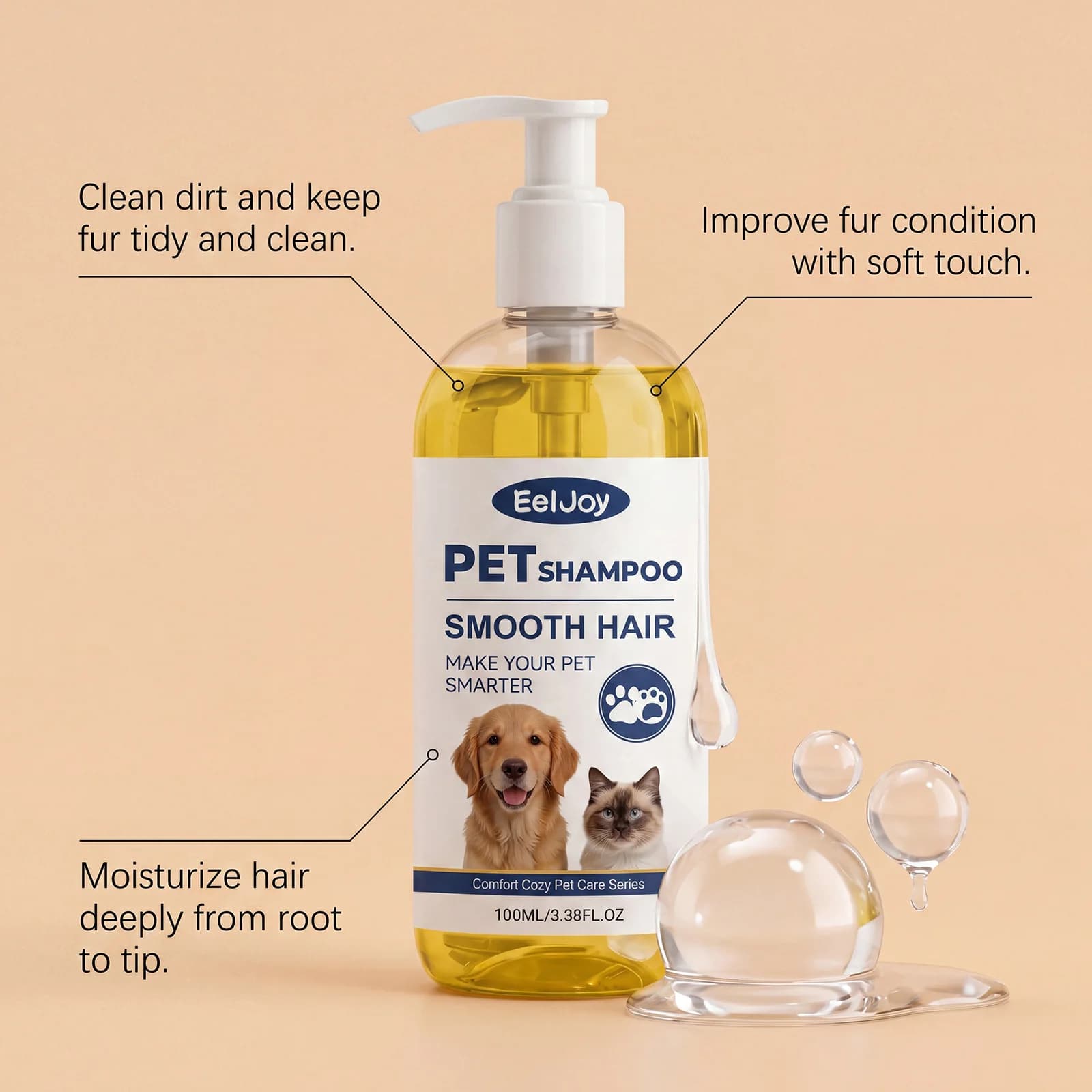 Shampoo pour animaux de compagnie à l'huile de noix de coco naturelle