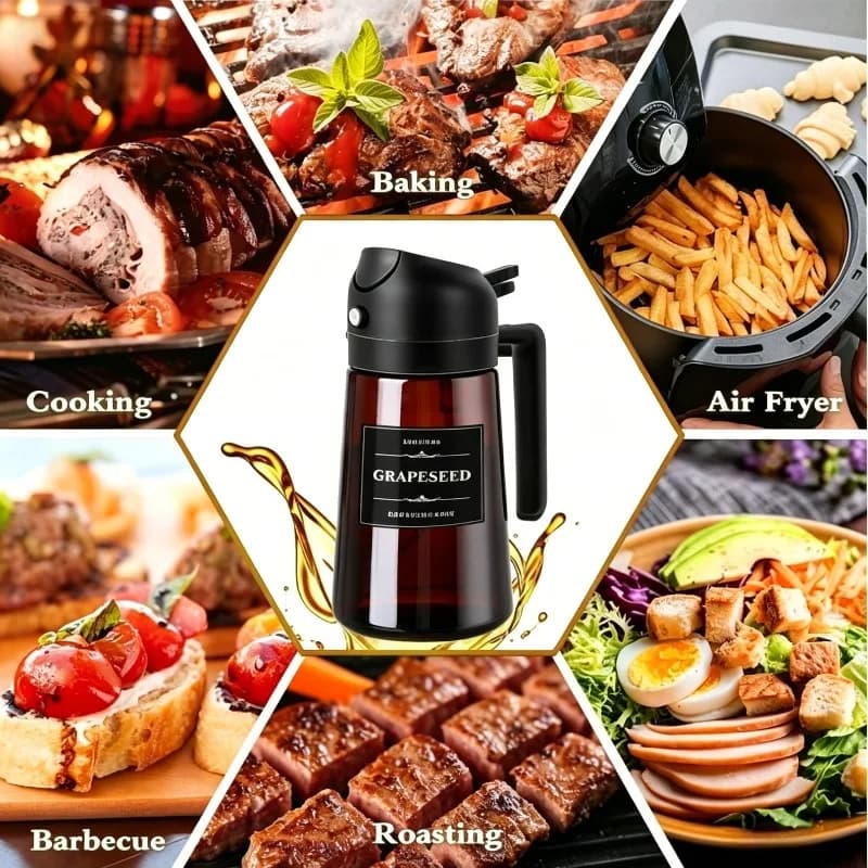 Distributeur d'huile d'olive 2-en-1 de 470 ml/16 oz – Pulvérisateur et verseur en verre pour la cuisson