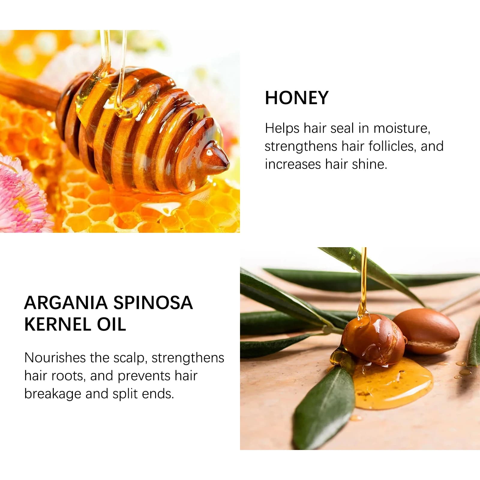 Parfum capillaire infusé au miel 50ml - Parfum naturel à l'huile d'argan, nourrit et ajoute de la brillance, protège et répare les cheveux abîmés