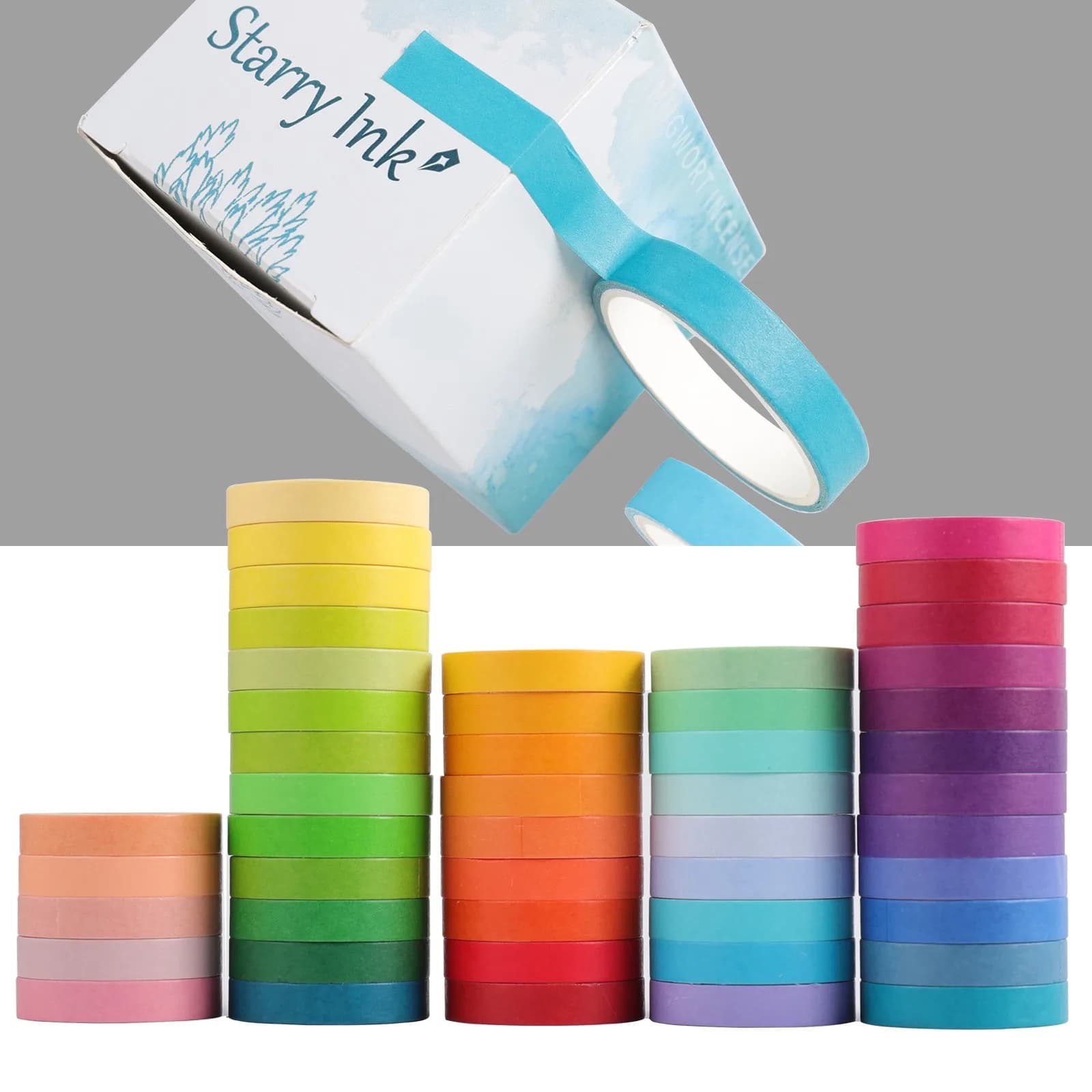 48 rouleaux de ruban adhésif Washi, ruban de masquage de 8 mm de large, couleur unie arc-en-ciel, décoratif pour journal intime, Scrapbooking, fournitures scolaires et de bureau