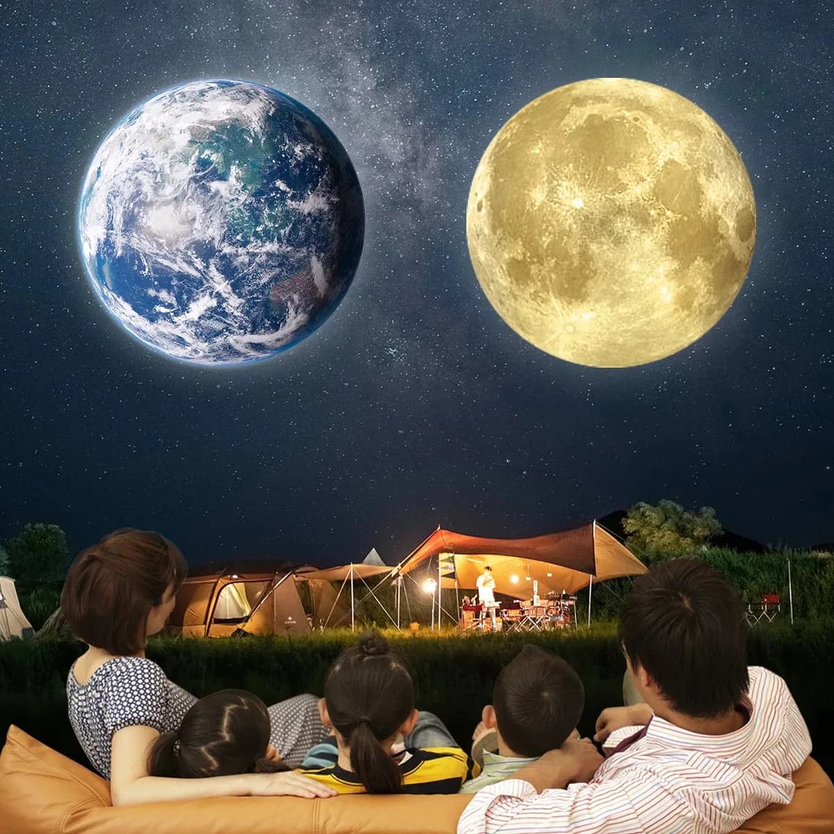 Lampe de projection atmosphérique USB Plafond Lune Terre Ciel étoilé Lampe de nuit Décoration romantique de chambre à coucher Projecteur de galaxie