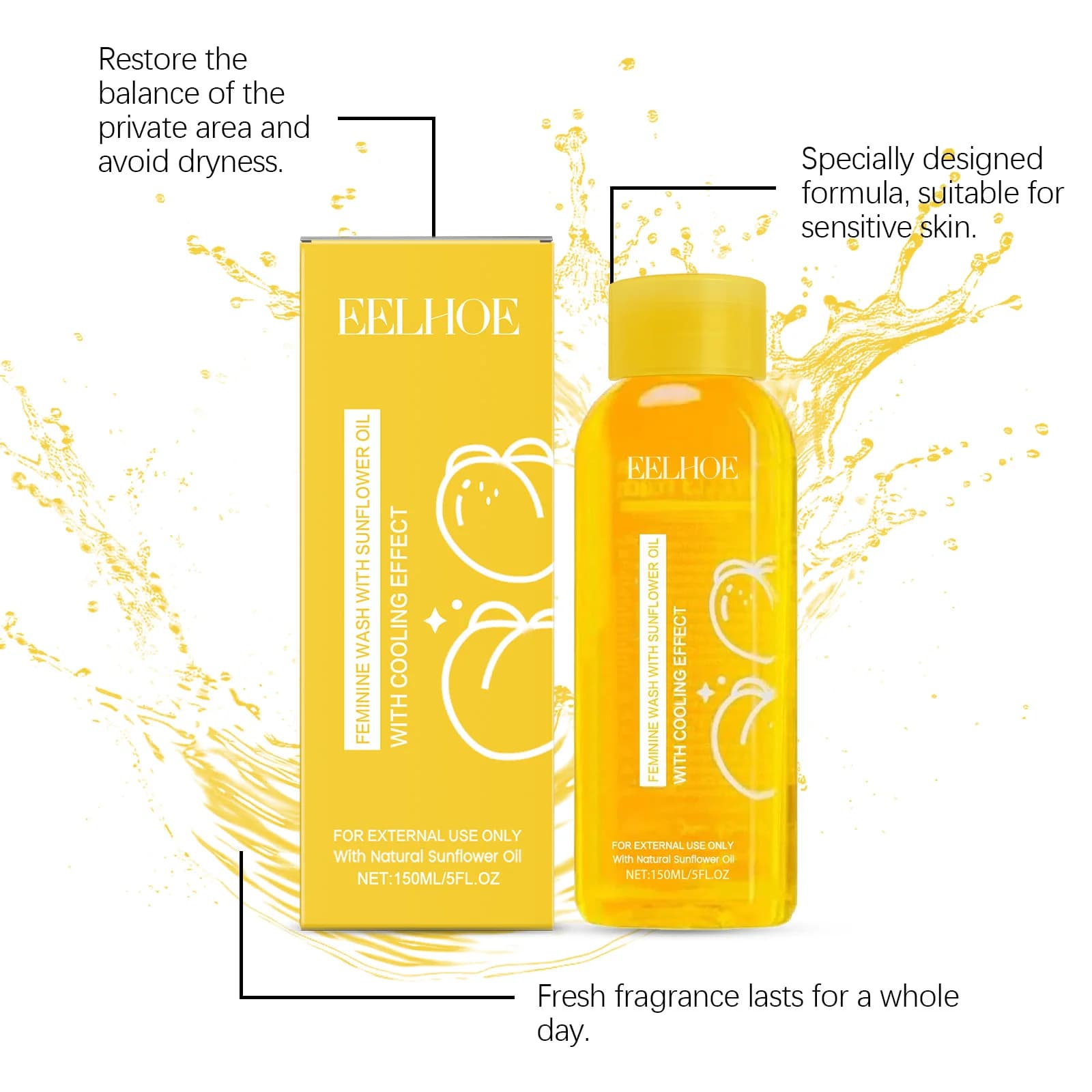 Nettoyant pour le corps féminin avec huile de tournesol naturelle, nettoyage des parties intimes, huile rafraîchissante, parfum longue durée, Gel douche Anti-démangeaison