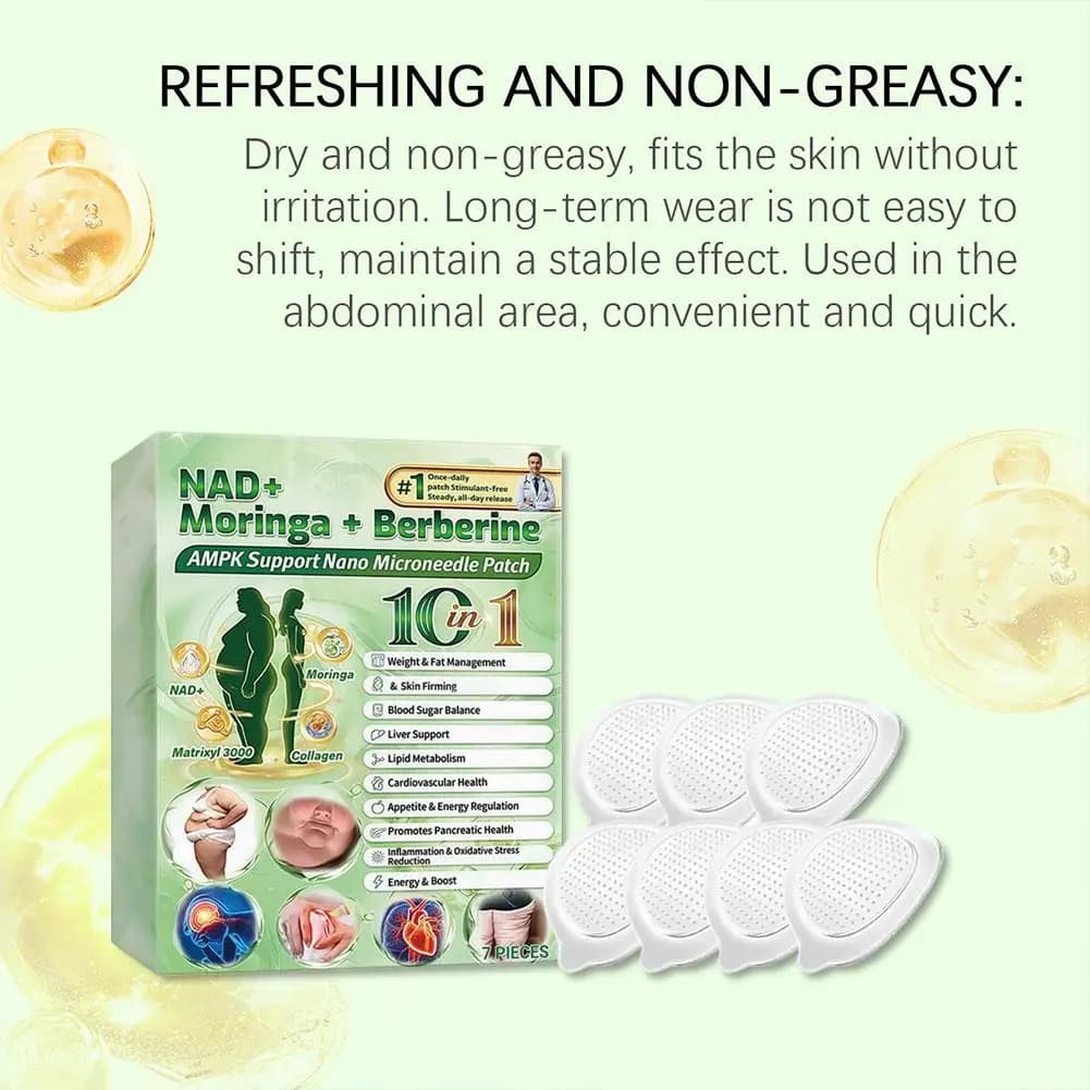 Patch Nano Microneedle 10-en-1 pour la Gestion du Poids et de la Graisse, Soin Corporel Amincissant Ventre Plat, Soutien NAD+ Moringa Berberine AMPK