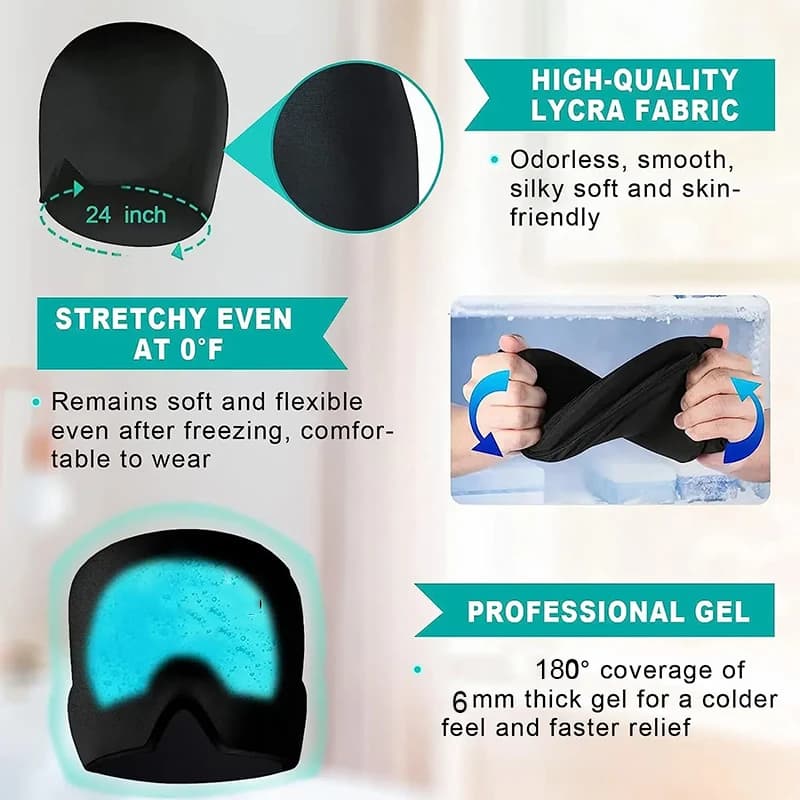 Pack d'enveloppement de tête de glace froide en Gel de Migraine, chapeau de soulagement des maux de tête, compresse, masque facial, outil de sommeil pour la Tension du Stress des Sinus