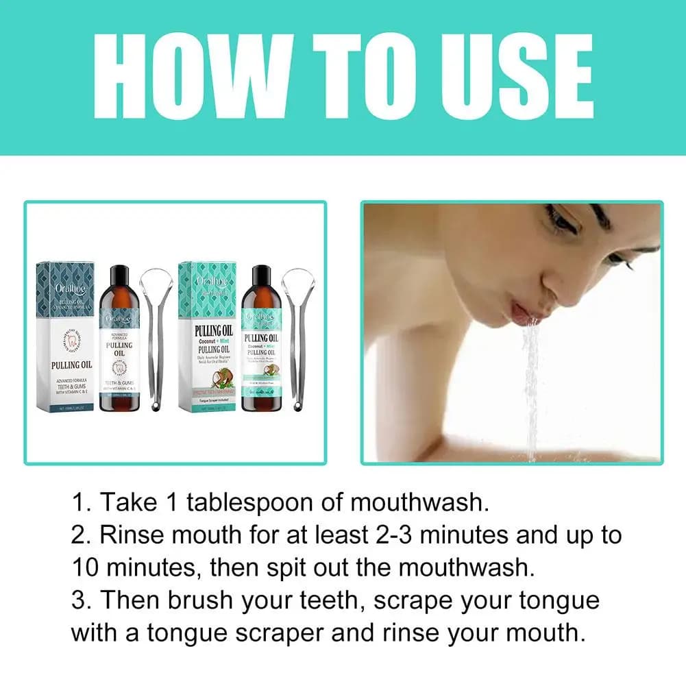 Huile de Coco Menthe pour Bain de Bouche Sans Alcool, Nettoyant Buccal, Brosse à Dents, Grattoir à Langue, Soin Bucco-dentaire, Santé, Haleine Fraîche et Blanchissante