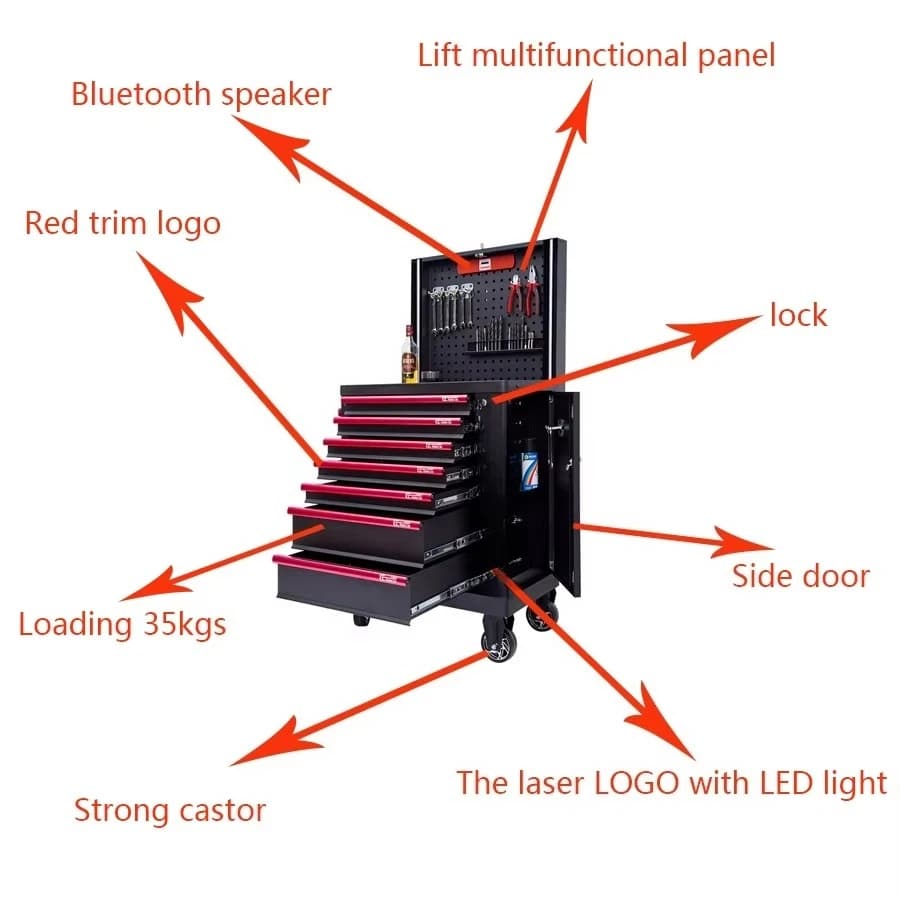 Armoire à outils roulante, coffre de rangement portable à 7 tiroirs, organisateur d'outils avec roulettes, verrouillage des roulements à billes et tiroir coulissant