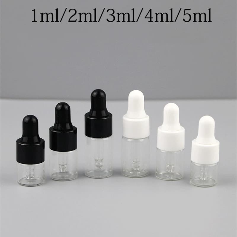 Petit flacon compte-gouttes Transparent de 1ml, 2ml, 3ml, huile essentielle, Essence, échantillon, verre divisé, récipient vide de 4ml, 5ml