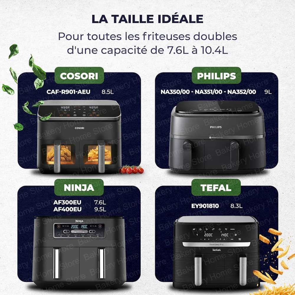 Doublures de friteuse à Air, papier de cuisson en parchemin antiadhésif pour Ninja Foodi Max double Zone AF300EU AF400EU pour panier de friteuse à Air de 7,6 l-9,5 l