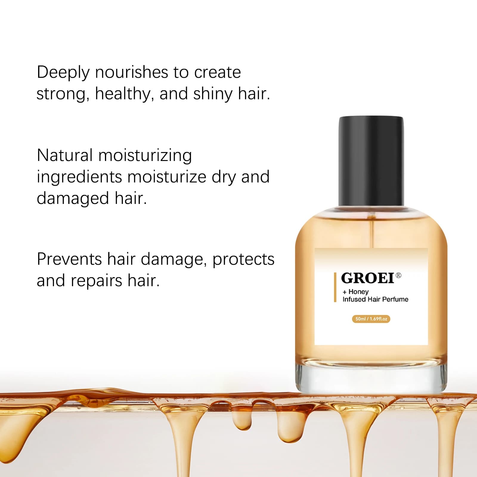 Parfum capillaire infusé au miel 50ml - Parfum naturel à l'huile d'argan, nourrit et ajoute de la brillance, protège et répare les cheveux abîmés