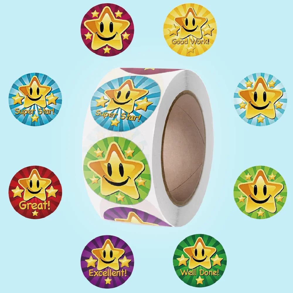 Autocollants en forme d'étoile à cinq branches, autocollants décoratifs avec visage souriant, étiquettes autocollantes pour sceller les étiquettes, Kawaii