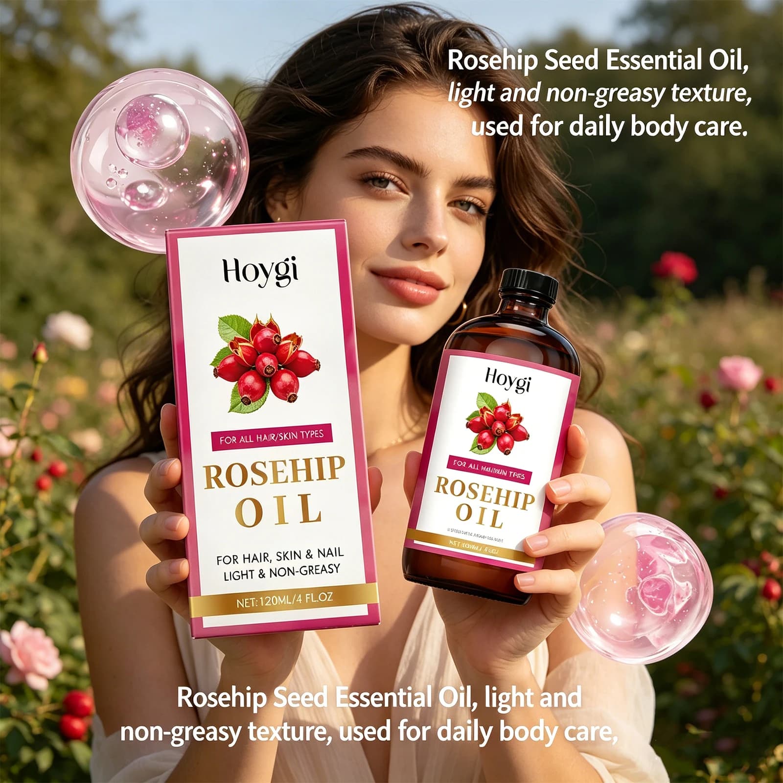 Huile Essentielle Apaisante de Graines de Rose Musquée pour Cheveux