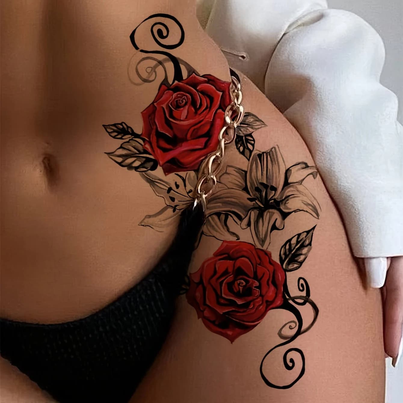Tatouages temporaires Rose rouge pour femmes, tatouages imperméables serpent, yeux et fleurs colorées pour bras et cuisses, tatouage de transfert Sexy