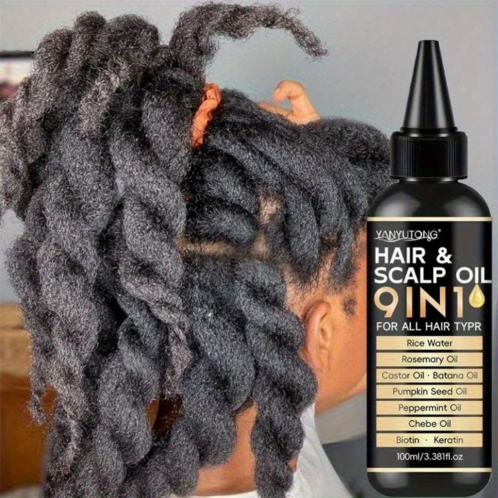 Huile capillaire 9 en 1 qui répare les racines des cheveux, nourrit et renforce les mèches, améliore les frisottis et les feuilles des cheveux doux et brillants.