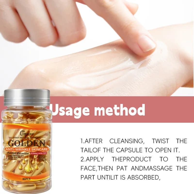 80 capsules de sérum anti-rides pour le visage, riches en vitamines C, E et squalane, hydratent et nourrissent la peau, la rendant lisse et délicate, conditionnées en forme de capsule, hygiéniques et 