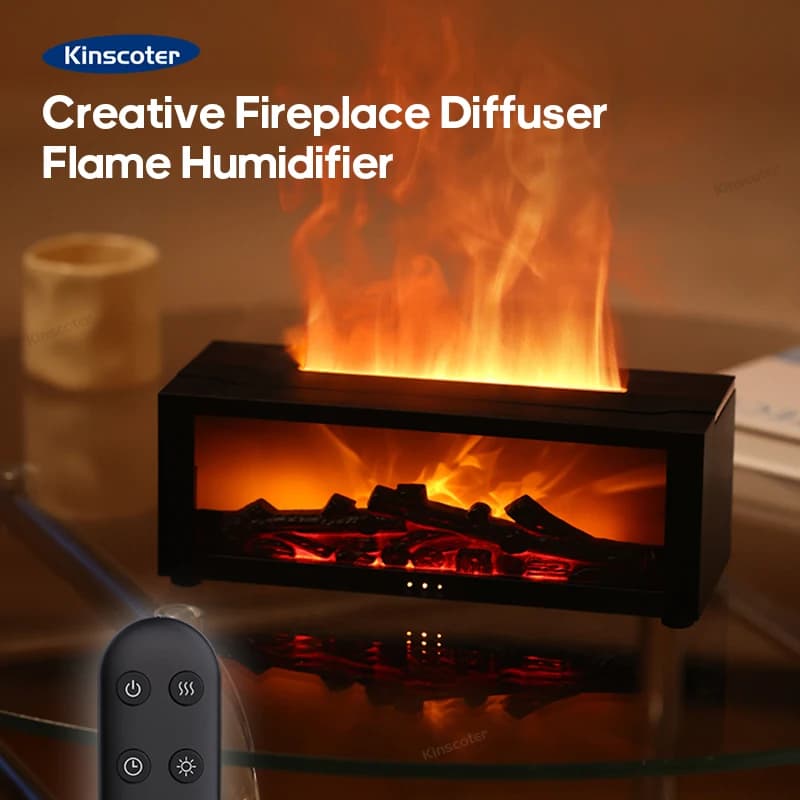 Diffuseur d'arôme de cheminée simulé, humidificateur d'air à flamme avec télécommande et arrêt automatique sans eau, cadeau créatif pour la maison et la chambre, 150ml